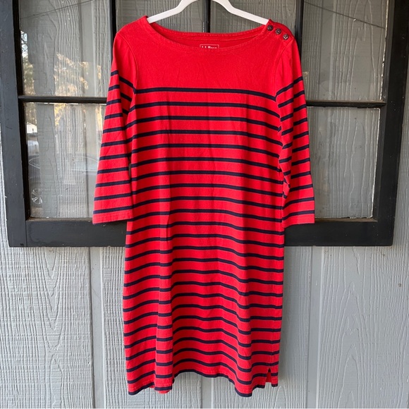 ⚓️ L. L. Bean dress, 100% cotton, red with horizontal navy blue stripes - Picture 1 of 7